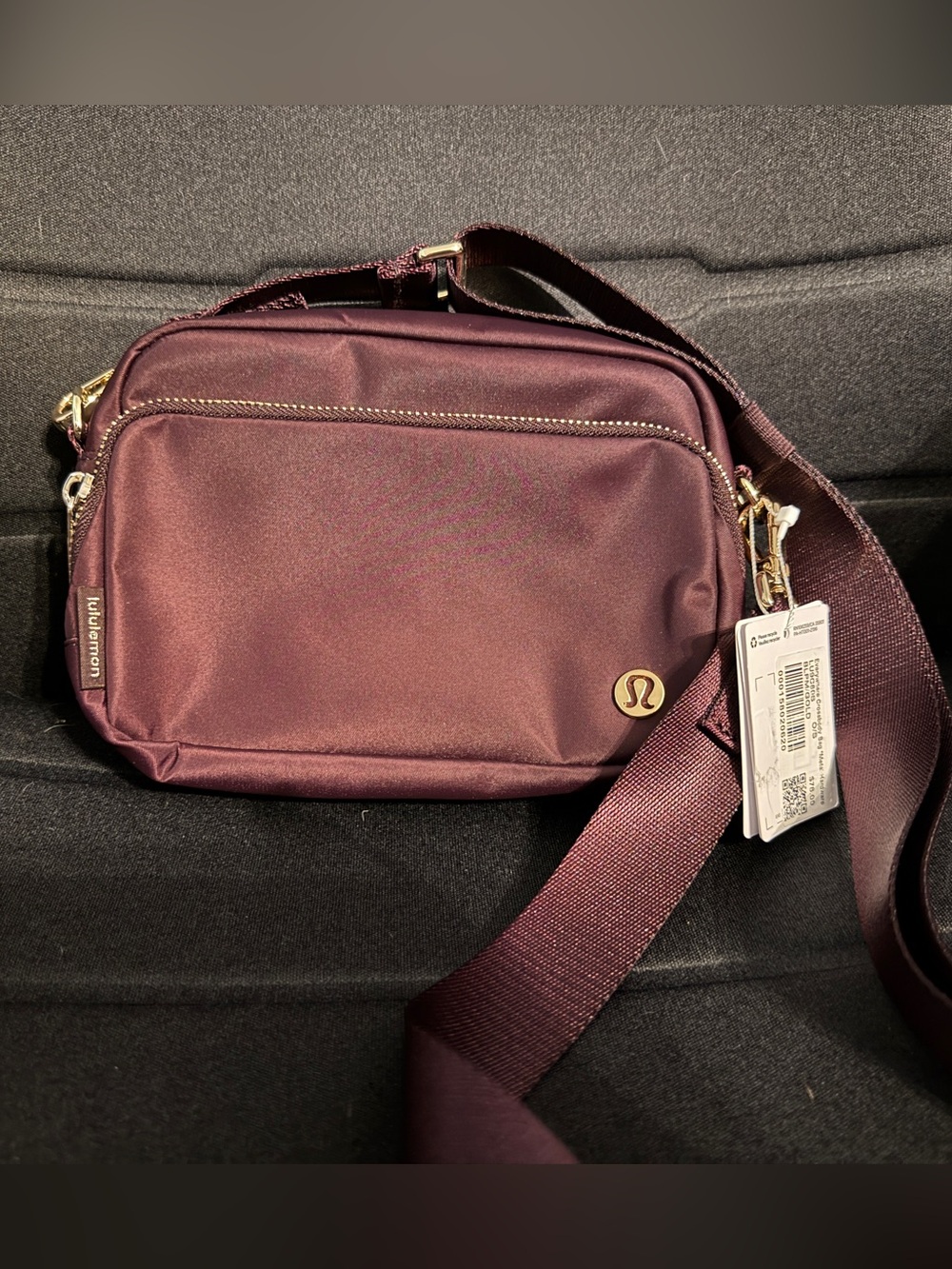 Lululemon Everywhere Crossbody Bag with Gold Metal Hardware in Black Plum